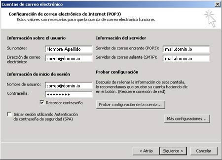 Configurar una cuenta de correo en Microsoft Outlook 2003