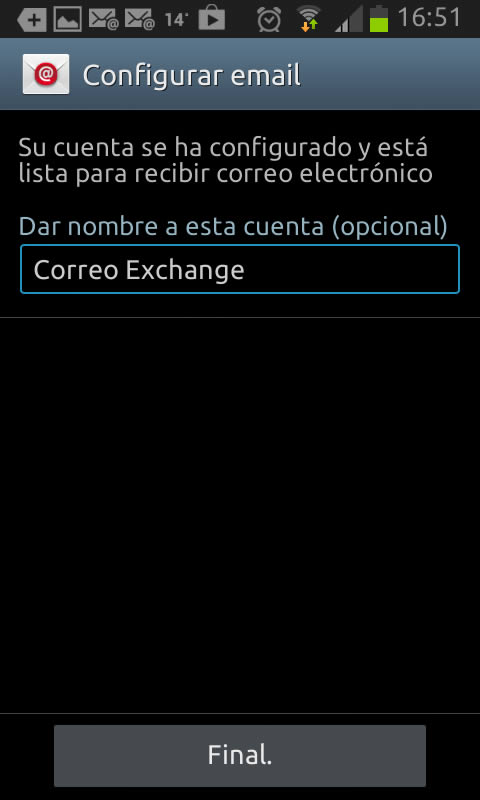 Configuración de una cuenta Exchange 2010 en dispositivos Android - Ayser - Paso 10