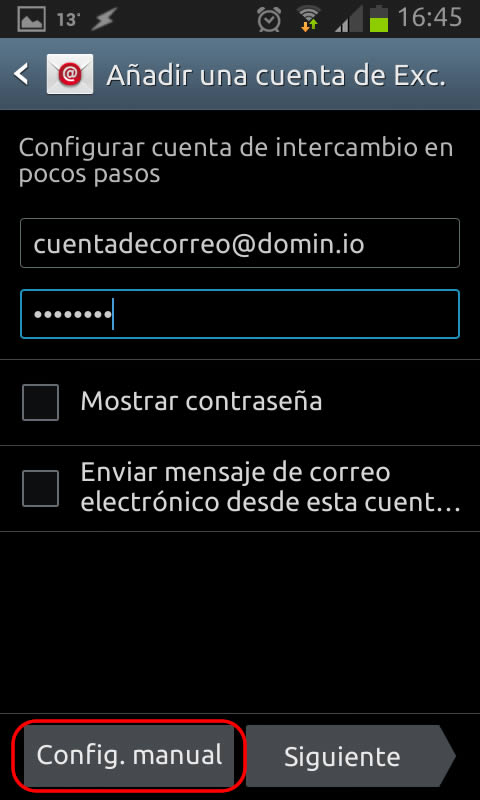 Configuración de una cuenta Exchange 2010 en dispositivos Android - Ayser - Paso 4