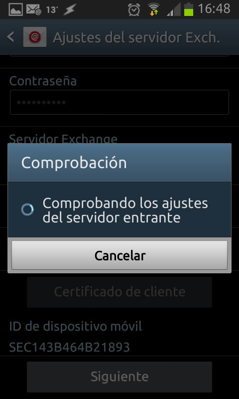 Configuración de una cuenta Exchange 2010 en dispositivos Android - Ayser - Paso 7
