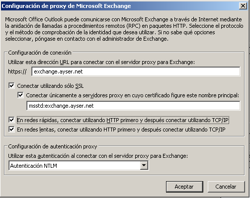 Configuración de una cuenta Exchange 2010 en Office Outlook 2007 o 2010