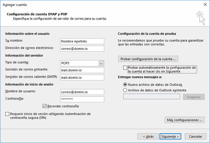 Configurar cuenta Outlook - Ayser